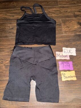 Black Ribbed Crop Tank & High-Waist Bike Shorts Set